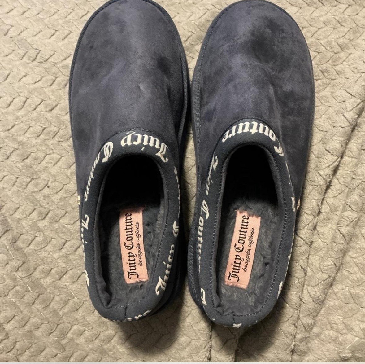 Juicy Couture JC-Oney Slippers Womens 9 EU 39/40 Blue Faux Fur New No Box