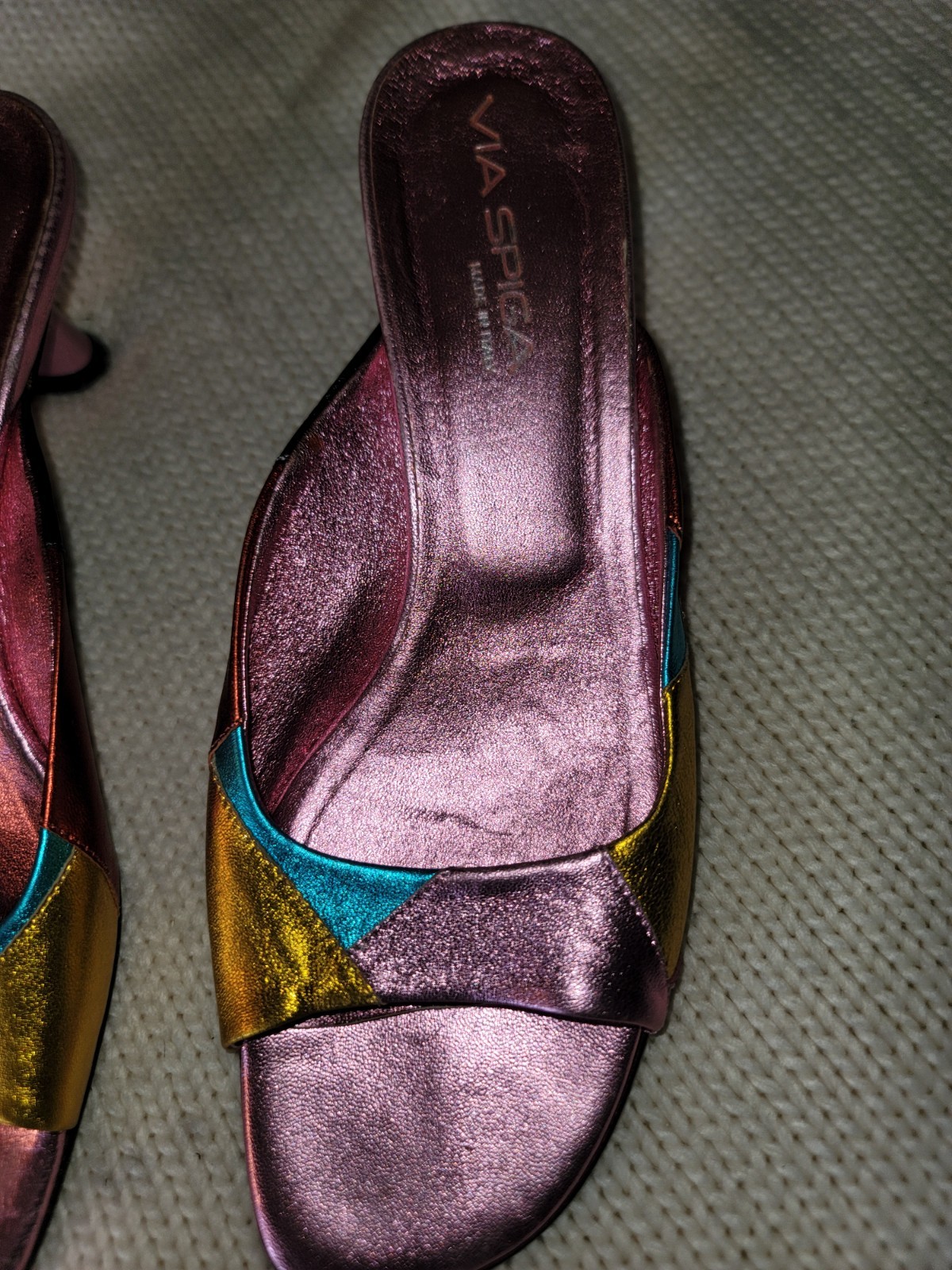 Via Spiga Colorful Leather Open Toe Slip On Sandals with Heels Size 8.5