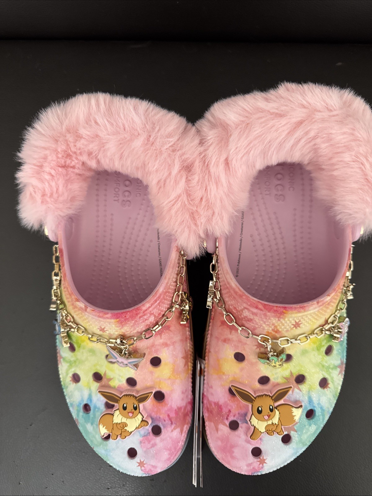 NEW Crocs Pokemon Eevee Classic Platform Clogs Womens Size 7 Pink Multi Fur