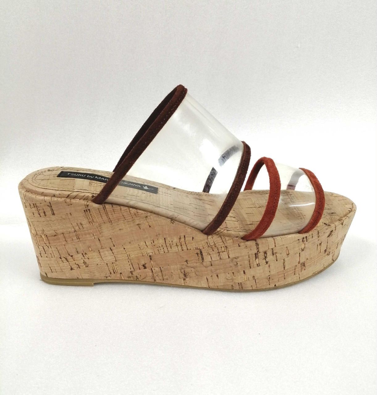 TSURU BY MARIKO OIKAWA Clear Strappy Platform Sandals 35 BRN.ORG. Cork Used