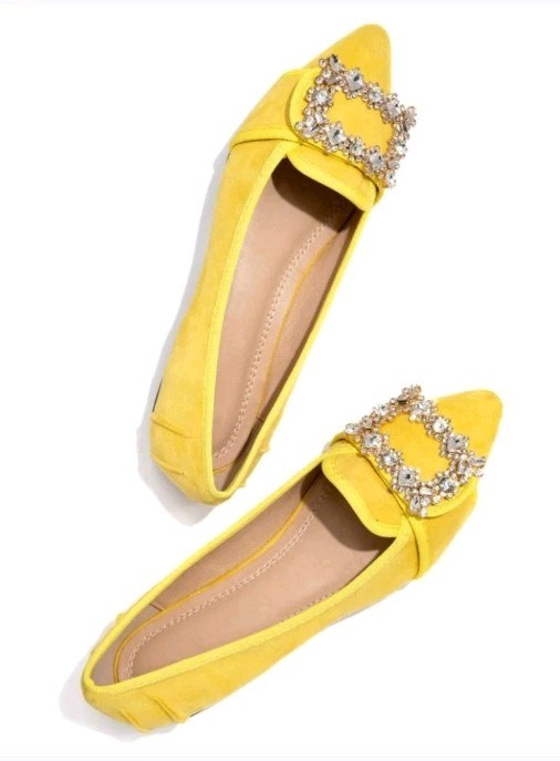 Chase & Chloe Ballet Flats James Yellow Faux Suede Rhinestone Buckle Women 10