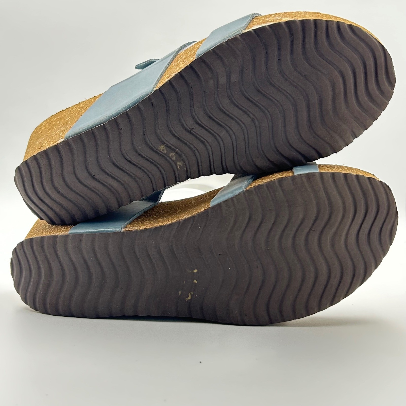 Marina Luna Comfort Sandals Women 9 Blue Leather Cork Wedge Slides Italy Boho