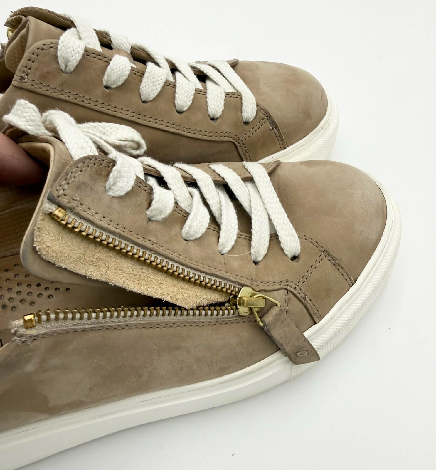 Paul Green Demi Platform Side Zip Sneaker Tan ALPACA Nubuk Women’s Size 10***