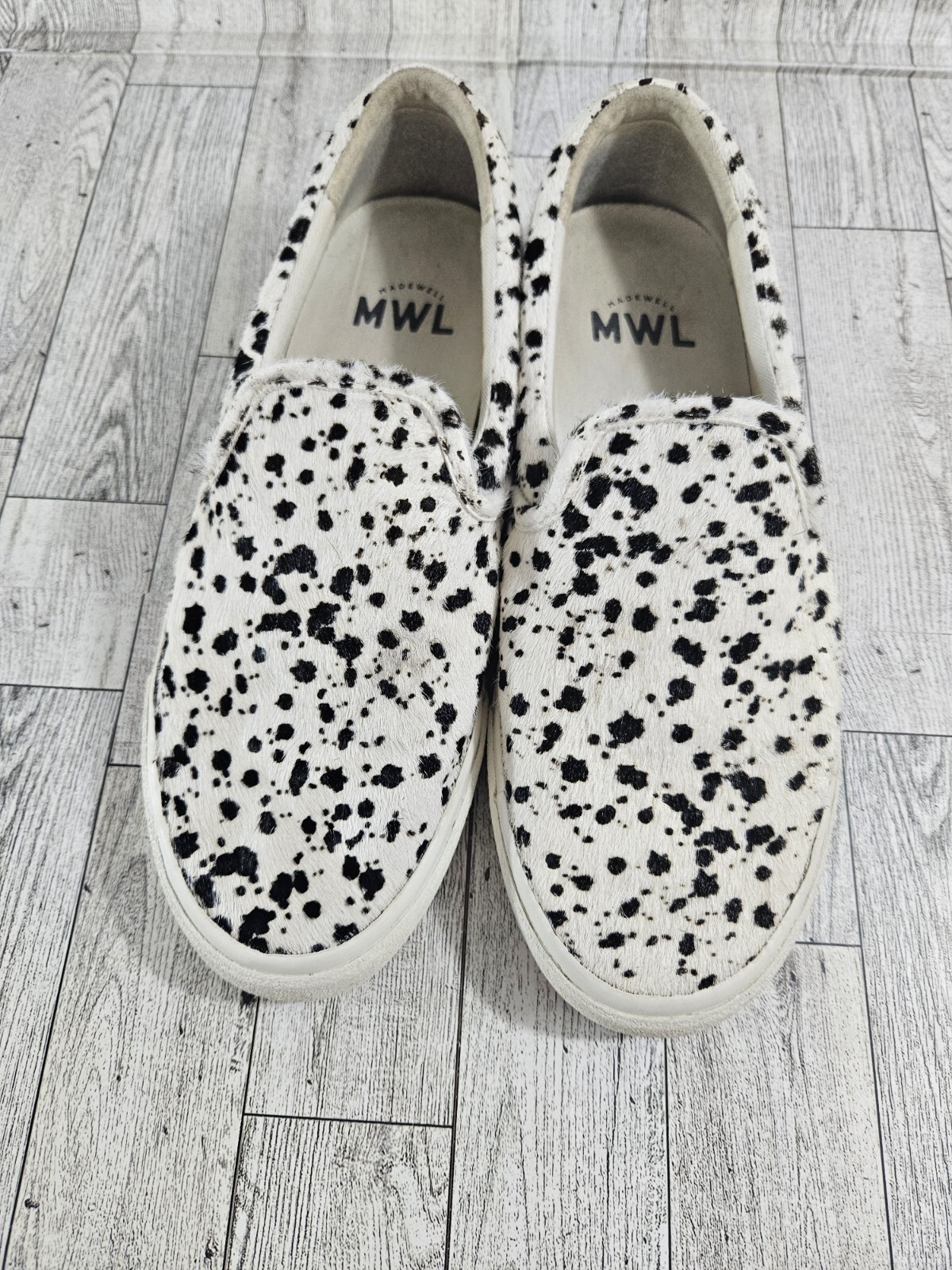 Madewell Shoes Women 8.5 Men 7 White Slip-On Sneakers Cow Animal Print Calf Hair
