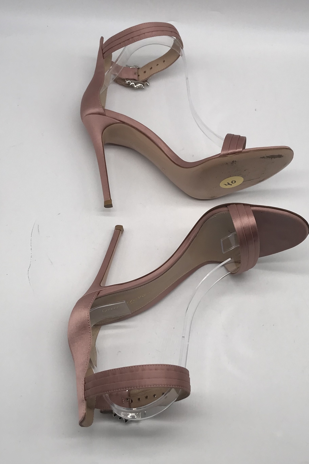Gianvito Rossi Dahlia pink ankle strap satin sandal heel & crystal buckle sz 39
