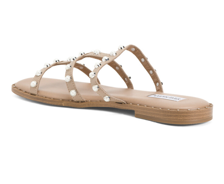 STEVE MADDEN Lynky Tan Caged Pearl Studded Slides Size 7