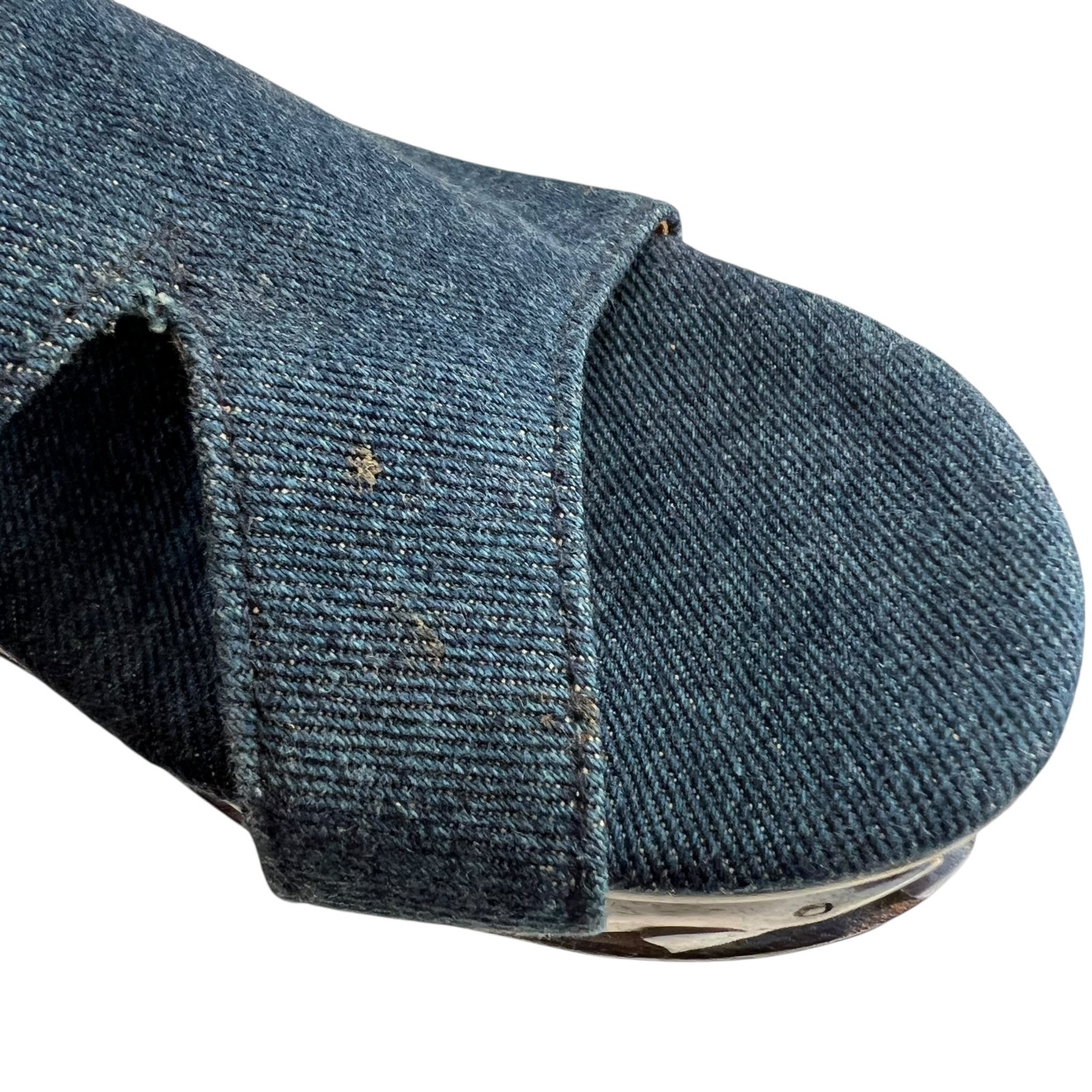 Vintage 90s platform sandals blue denim carved wood dolphins 40 slide chunky