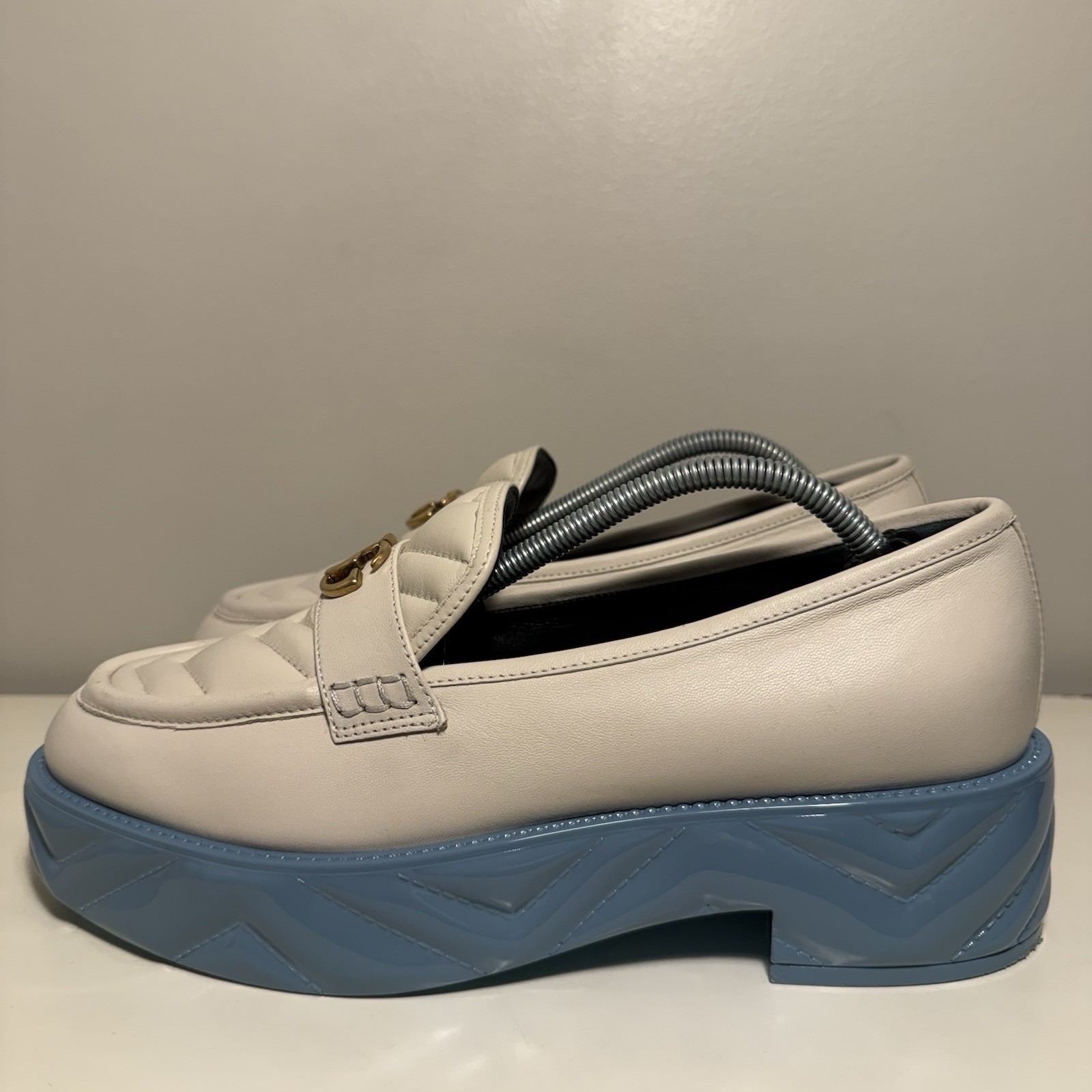 Gucci Marmont GG Platform Loafers Women’s EUR 39 Matelasse Leather Stiched Blue