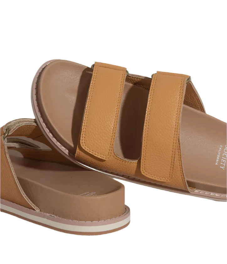Tan Double Adjustable Strap Slide Summer Beach Sandals