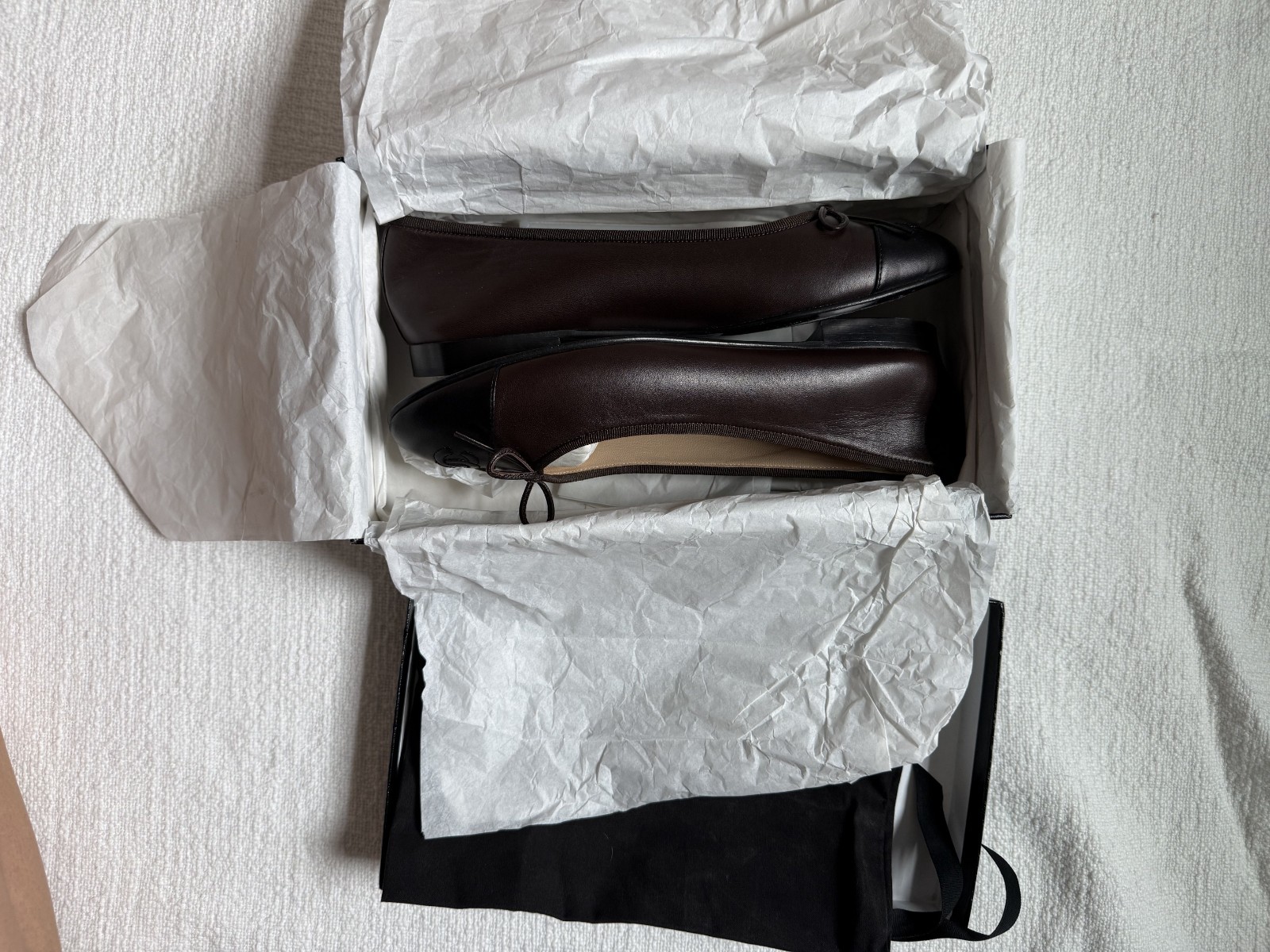 CHANEL Ballet Flats, Brown & Black Lambskin CC Cap Toe (G02819 X01000) w/ Box