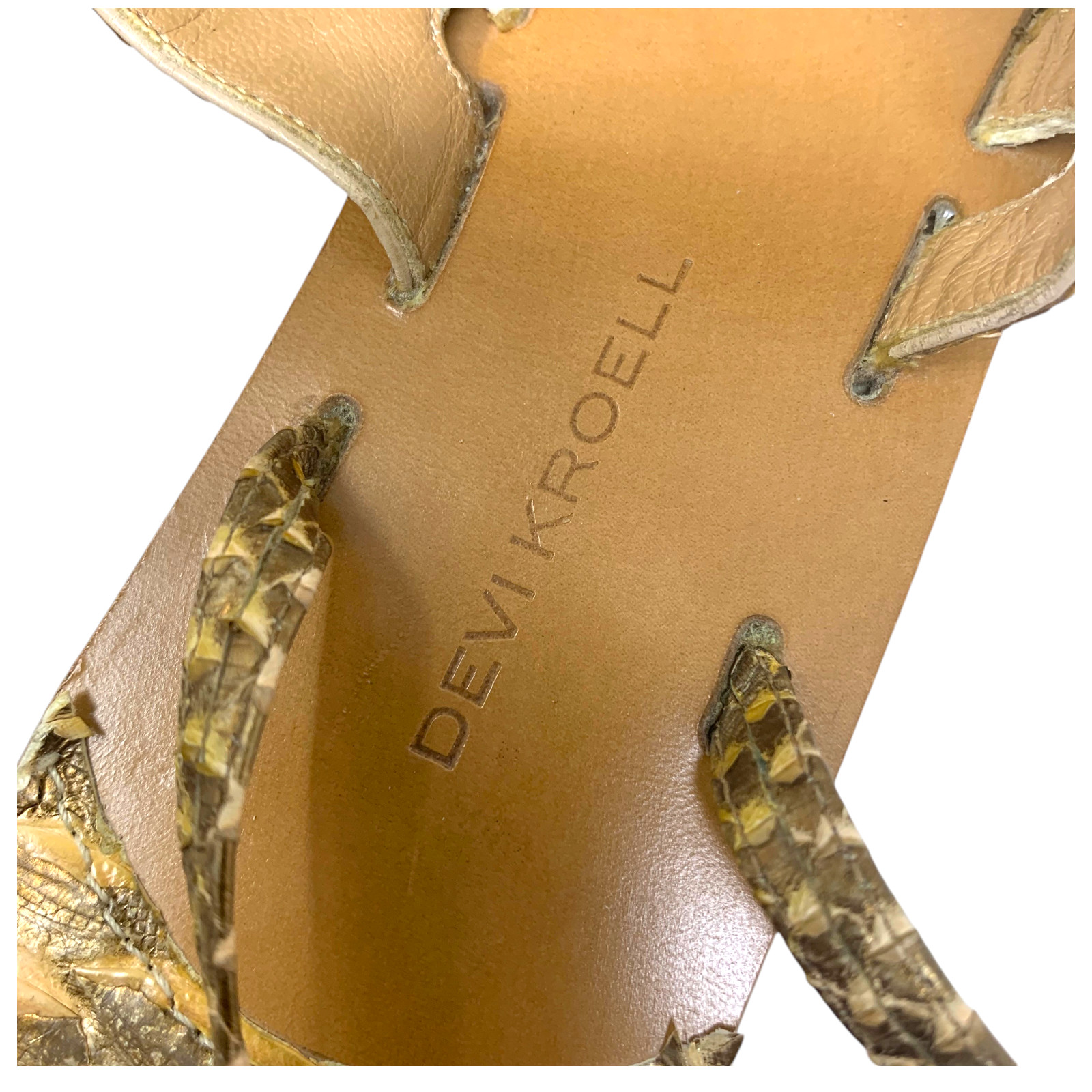 Devi Kroell Python Snakeskin Metallic Ankle Wrap Sandals Sz EU 37 Made in Italy