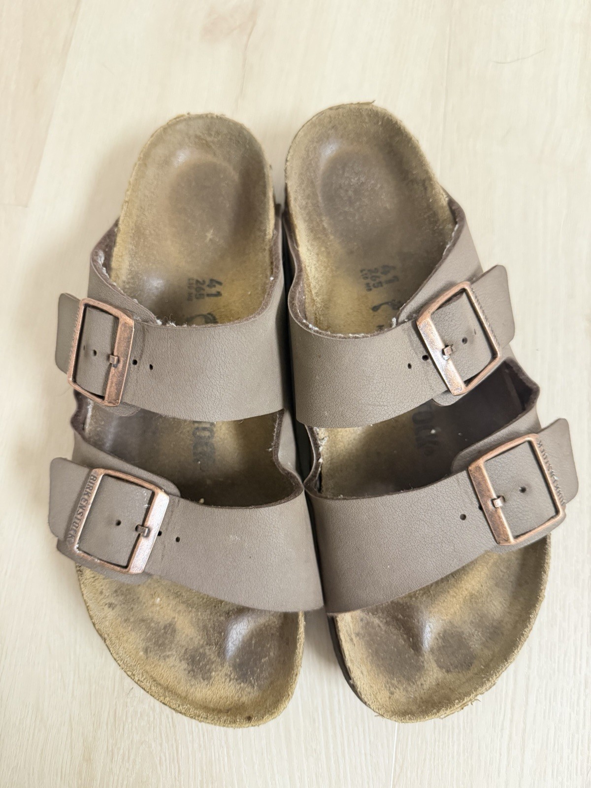 Birkenstock Women’s Arizona Brown Vegan Leather Slide Sandals size 10