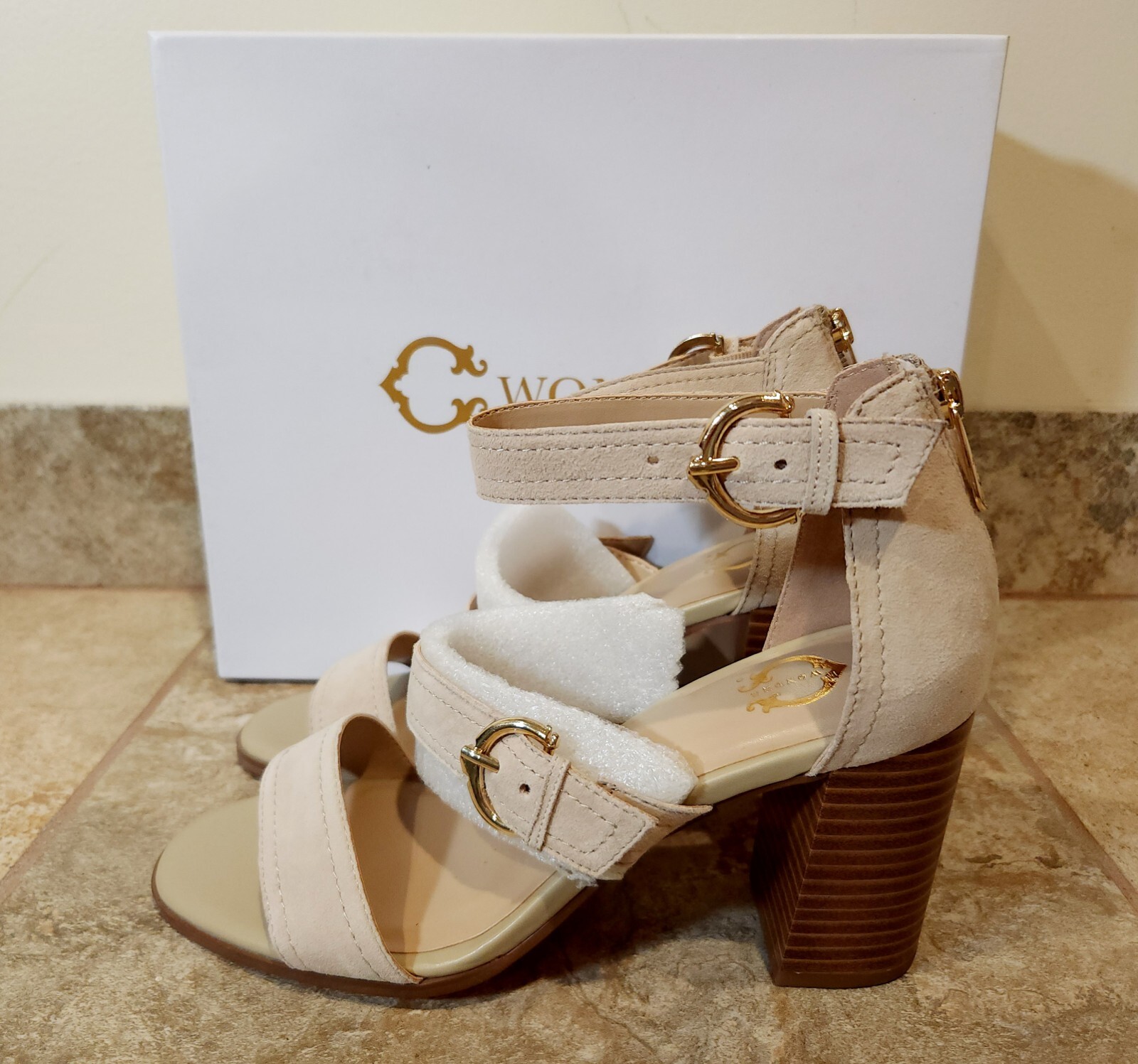 C. Wonder | Maya Women’s Beige Suede 3.5″ Heels Sandals Size 7.5 M | NEW! 💖✨️