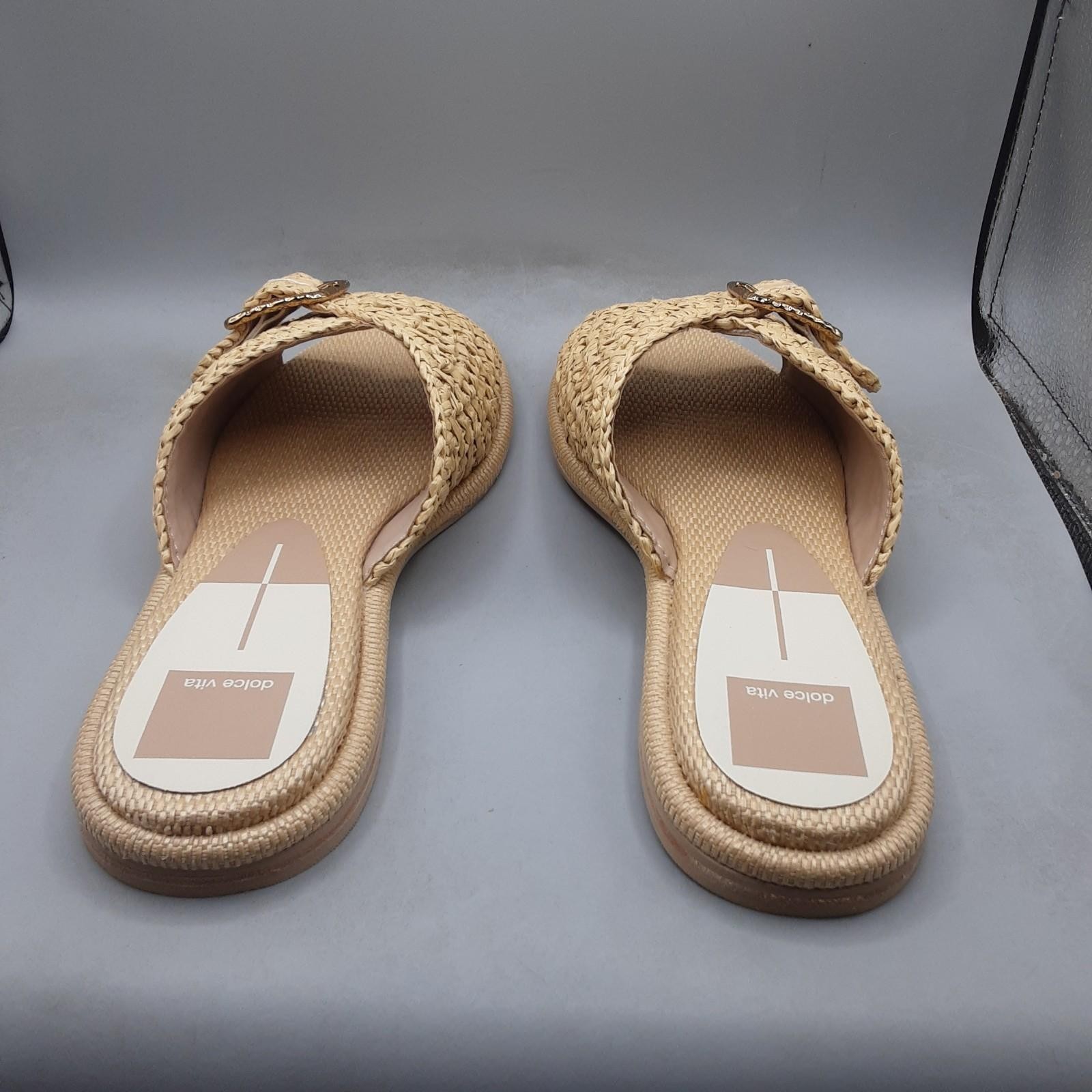 Dolce Vita Buckle Slide Sandals Alonzo Natural Women’s 9M Beige Raffia A263