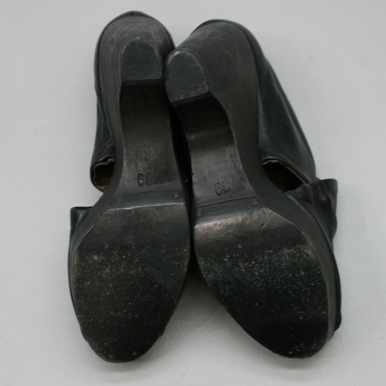Munoz Vrandecic Ladies 39 (8.5) Black Leather Wood Platform 4.25″ Heels Shoes
