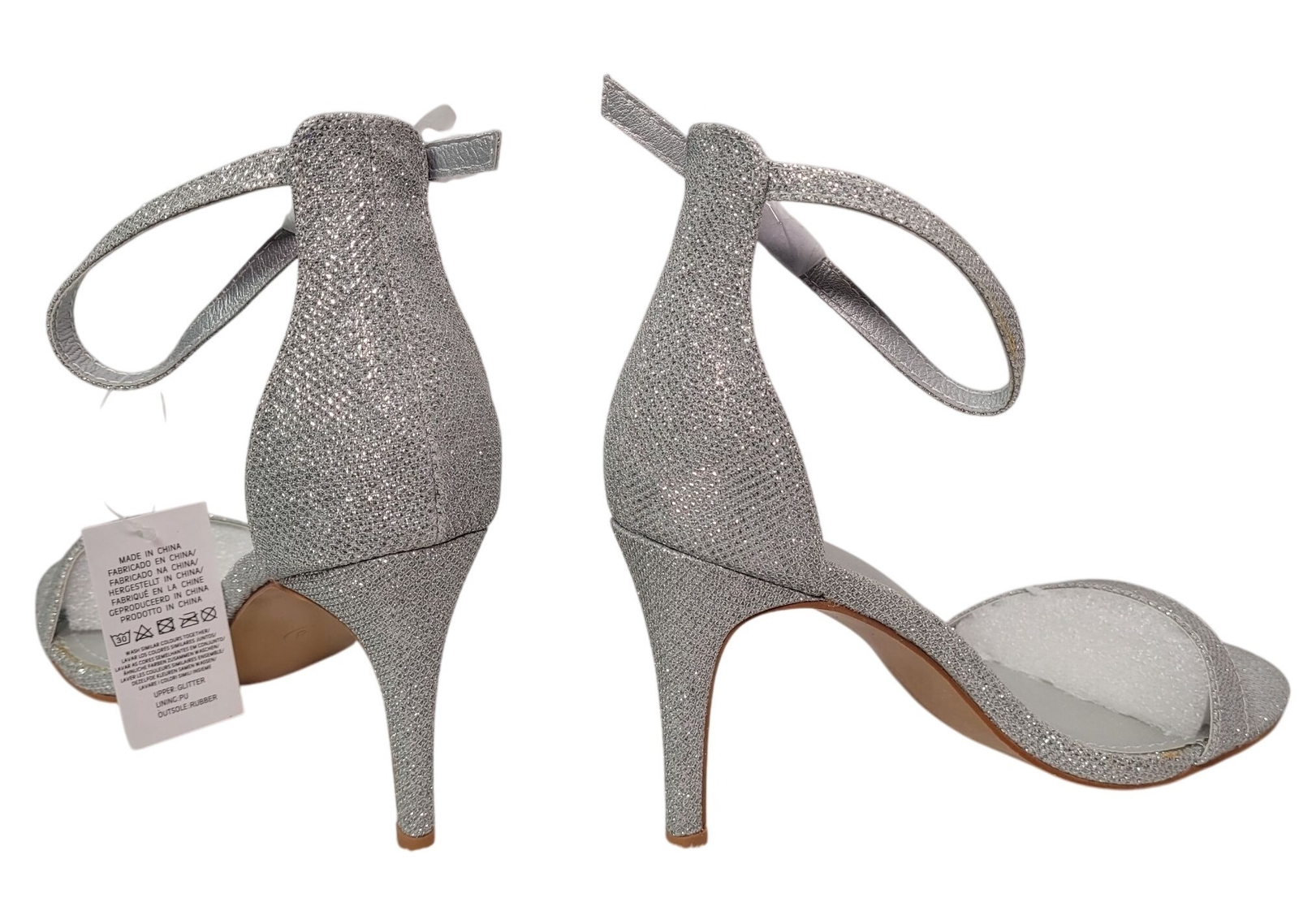 Women’s Silver Glitter Ankle Strap High Stiletto Heel Sandals Size 8