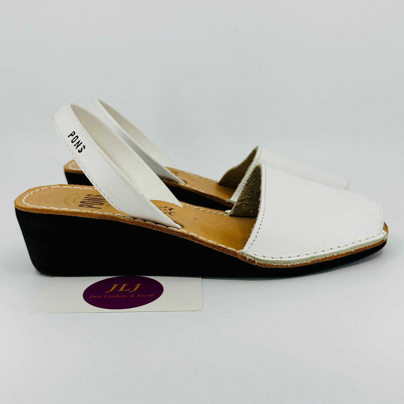 Pons White Full Grain Leather Wedge Avarcas Sandals Women’s Size 7 Made in Spain
