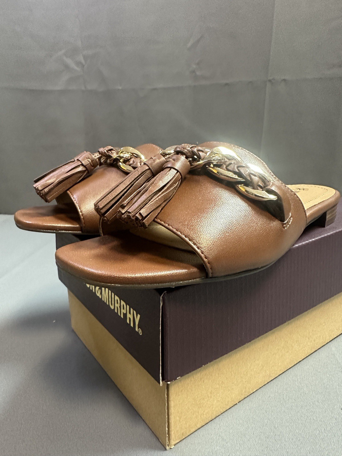 New Johnston & Murphy LILLY Chain Slide Sandals In Cognac Glove – Women’s 6.5M