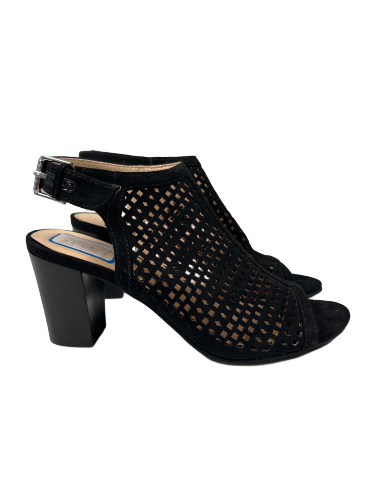 Unisa Women’s Black Pryce Geometric Cut-Out Peep Toe Ankle Heel Sandals – 6.5