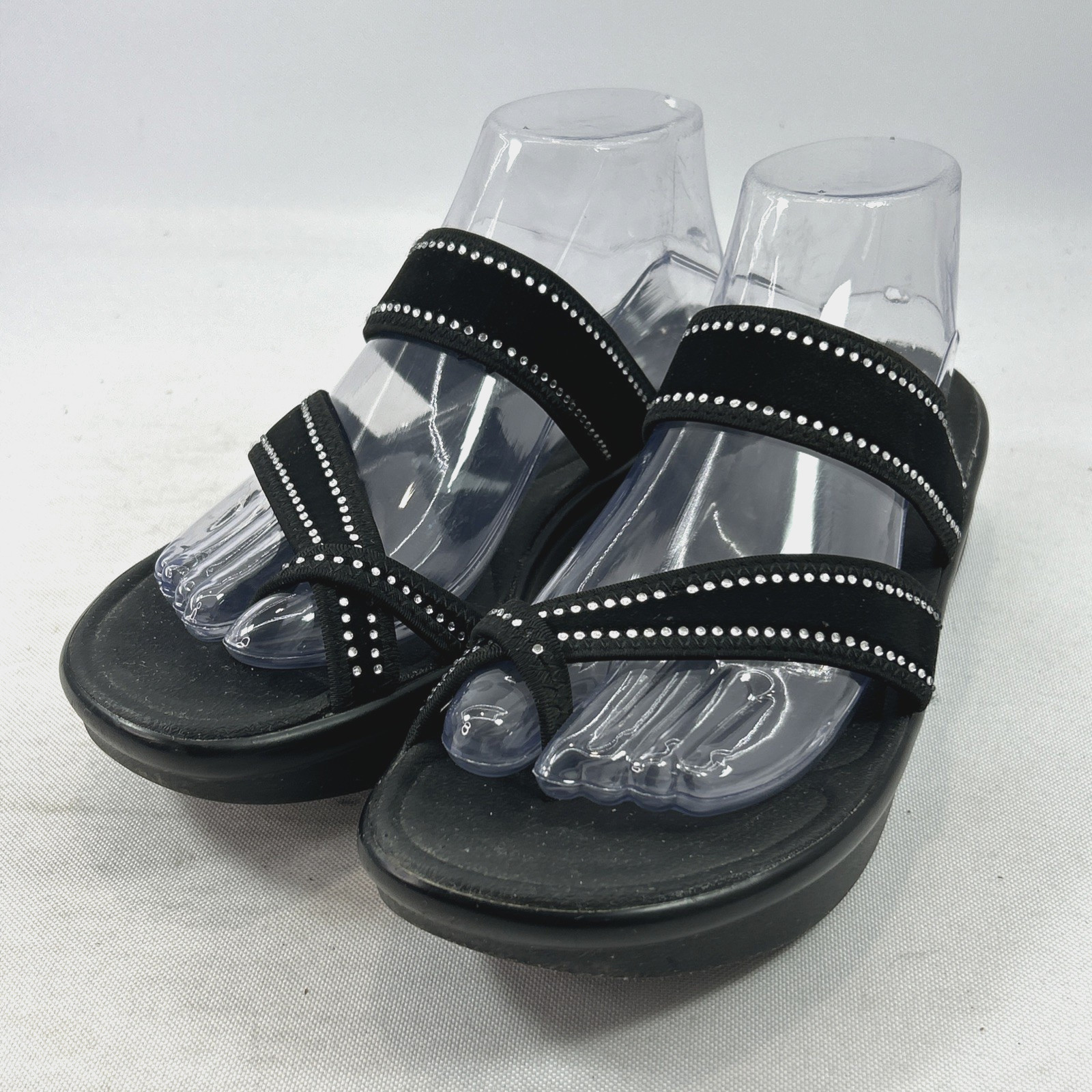 Skechers Luxe Foam Platform Sandals Women’s Sz 9 Strappy Slide Black