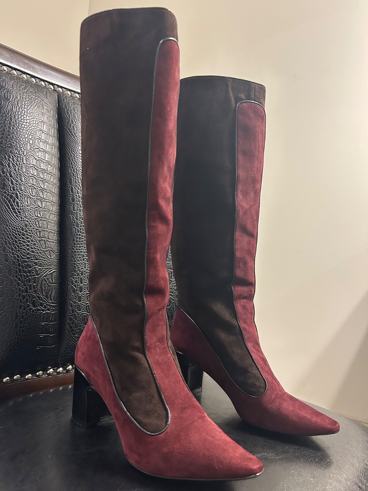 FABRIZIO VITI Vintage Suede Red and Brown Boots sz 38 1/2 (Size 7 1/2 – 8 US)