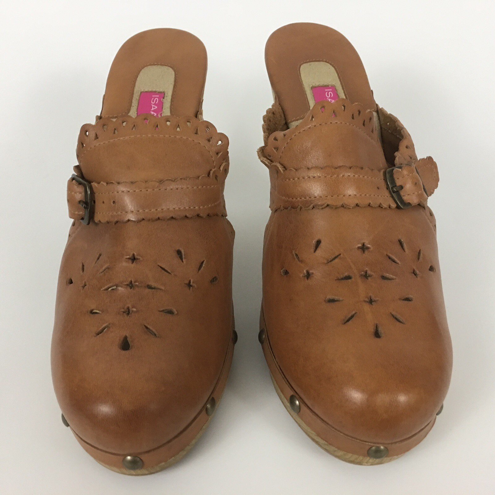Isaac Mizrahi For Target Womens Blondie Heels Size 9 Tan Mules Leather 096131143