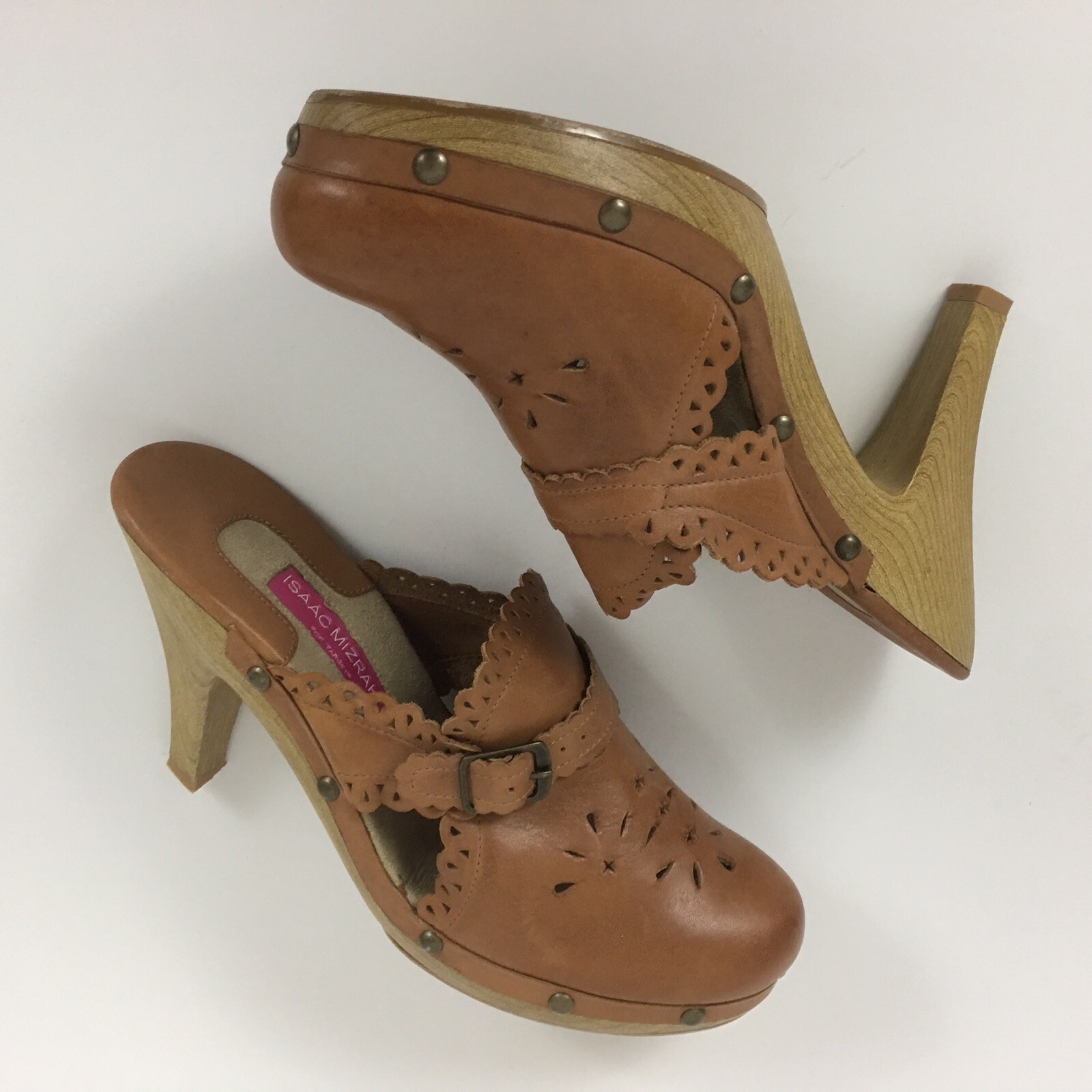 Isaac Mizrahi For Target Womens Blondie Heels Size 9 Tan Mules Leather 096131143