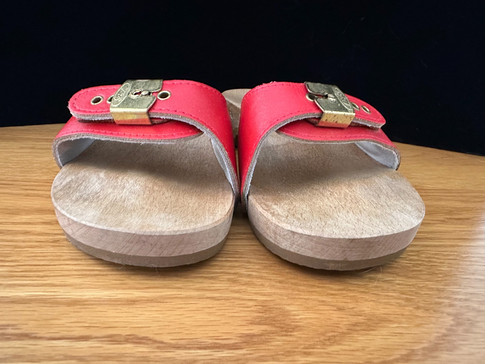Dr Scholl’s Wood & Leather Exercise Sandals Red Made in Austria Size 7