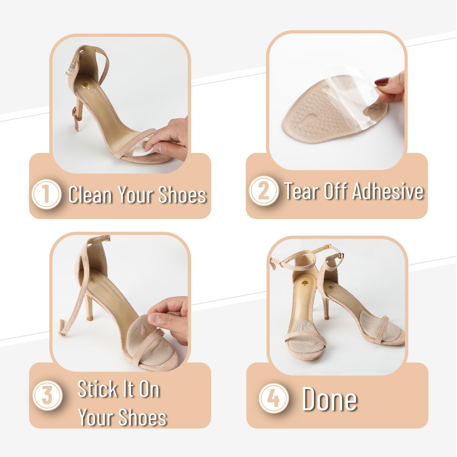 Dr. JK- Metatarsal Pads Women, 8pcs, Beige, 2 Pairs+4 Pads, Beige