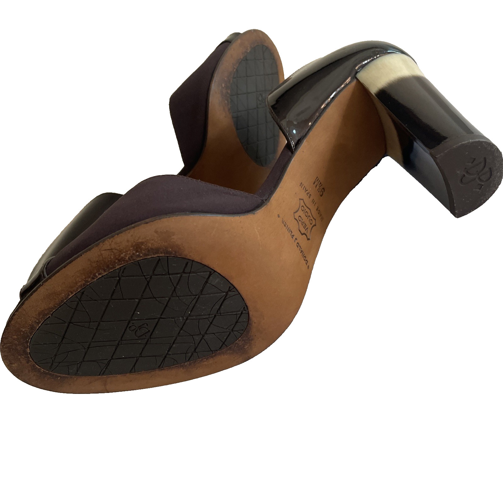 Donald J Pliner Expresso Brown 9.5 Satin & Patent Peep Toe Heels Ombre Cone Heel