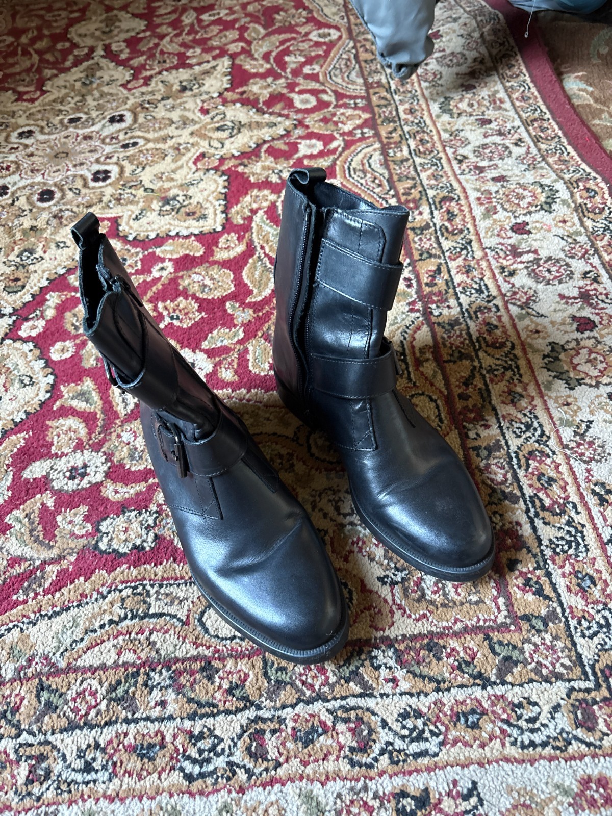 Emanuele Crasto Italian Leather Moto Ankle Boot Black Double Buckle Women 39 8.5