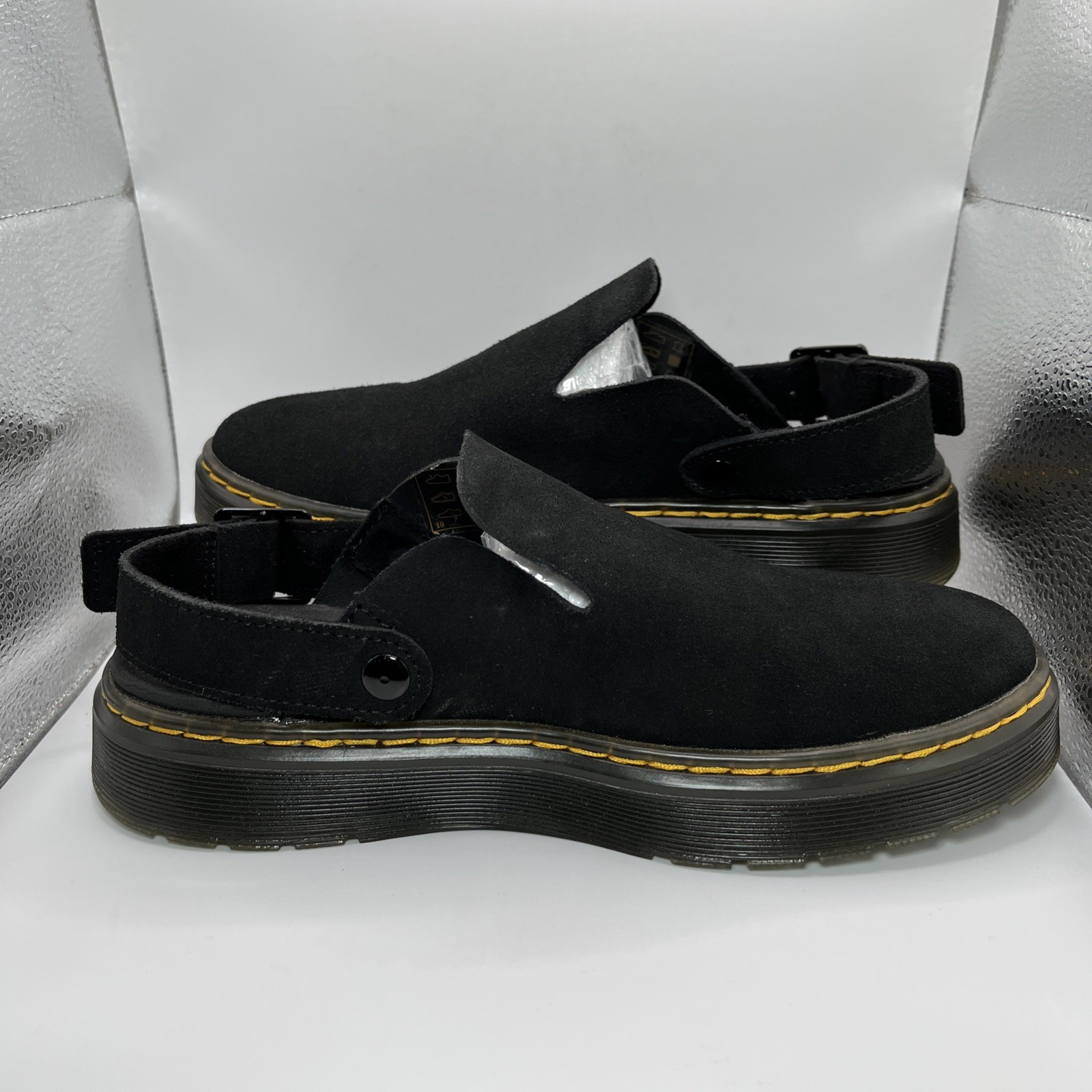Dr. Martens Carlson Suede Mules Womens 7 Mens 6 Black Slingback Clogs EUC