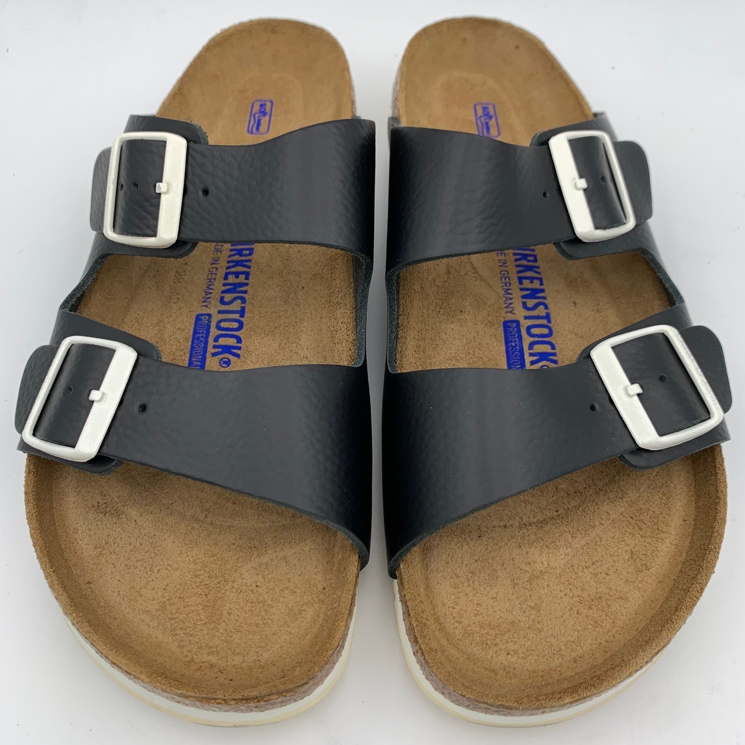 Birkenstock New w/o Box Arizona Prof Black Leather White Buckle Soft Footbed Nar