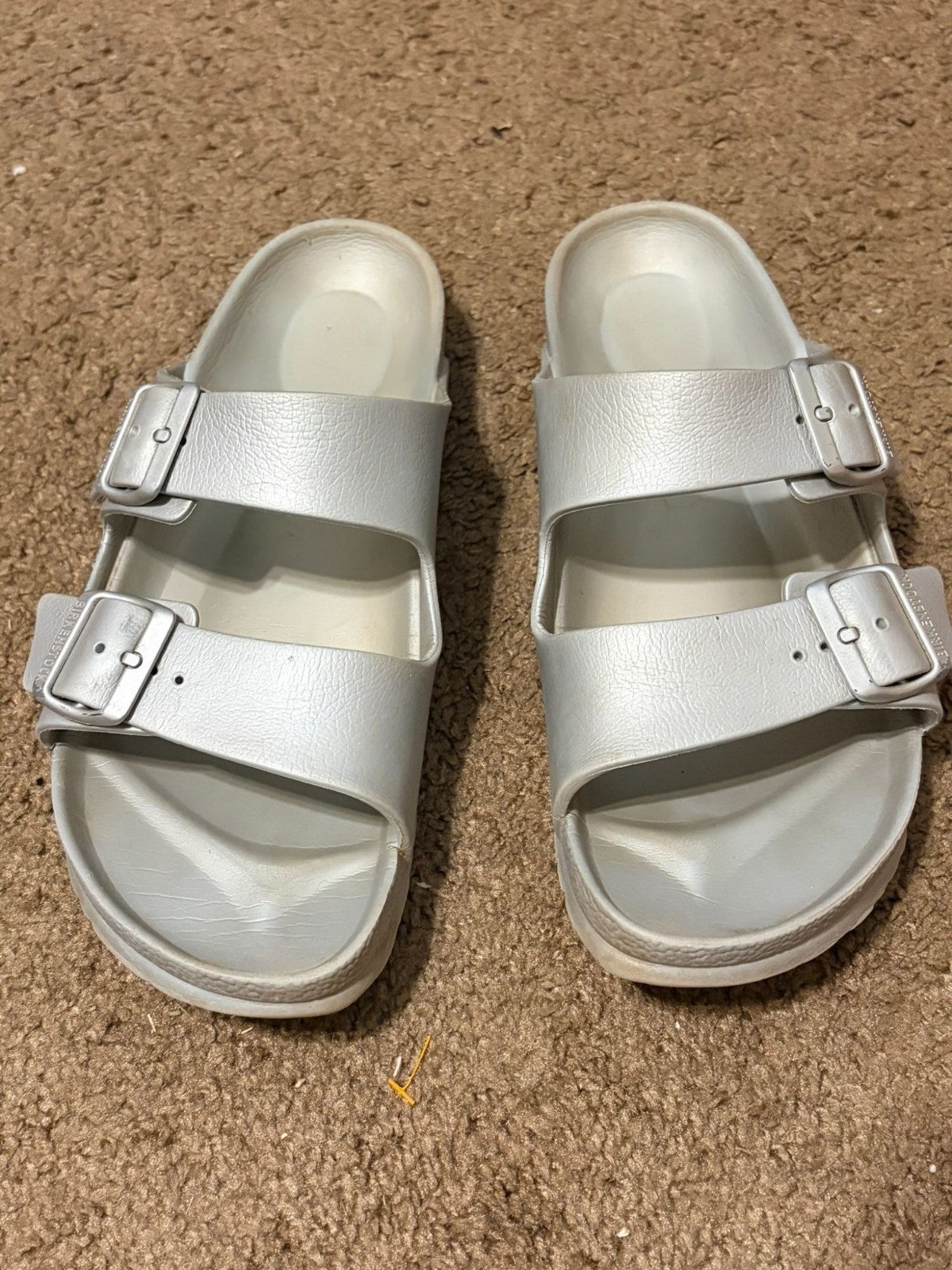 Birkenstock Arizona EVA Sandal Metallic Silver 2-Strap Size 41 Womens 10 10.5