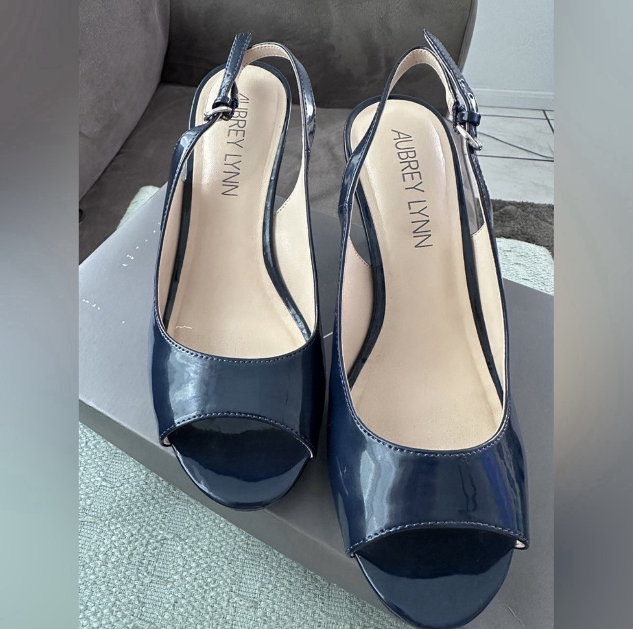 Aubrey Lynn Women’s Blue Synthetic Slingback Open Toe Ankle Strap Buckle 7.5