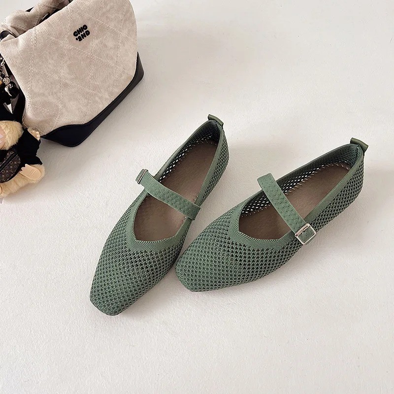 Women Breathable Mesh Flats Square Toe Casual Walking Shoes Spring Summer Shoes