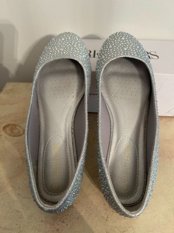 Womens Flat Shoes Ballerina Ballet Flats Round Toe Size 8 Silver Glitter