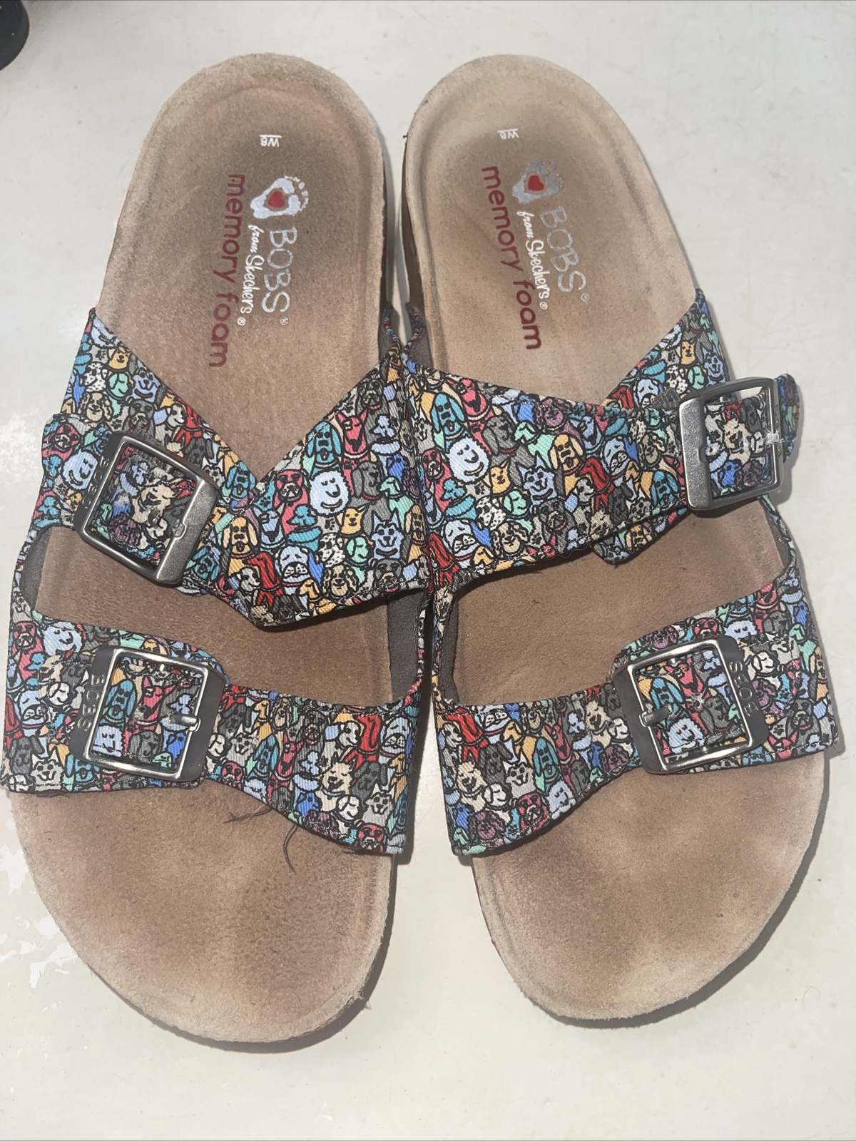 Bobs from Skechers Platform Bohemian Dog Print Double Buckle Sandals Sz 8 Mm15