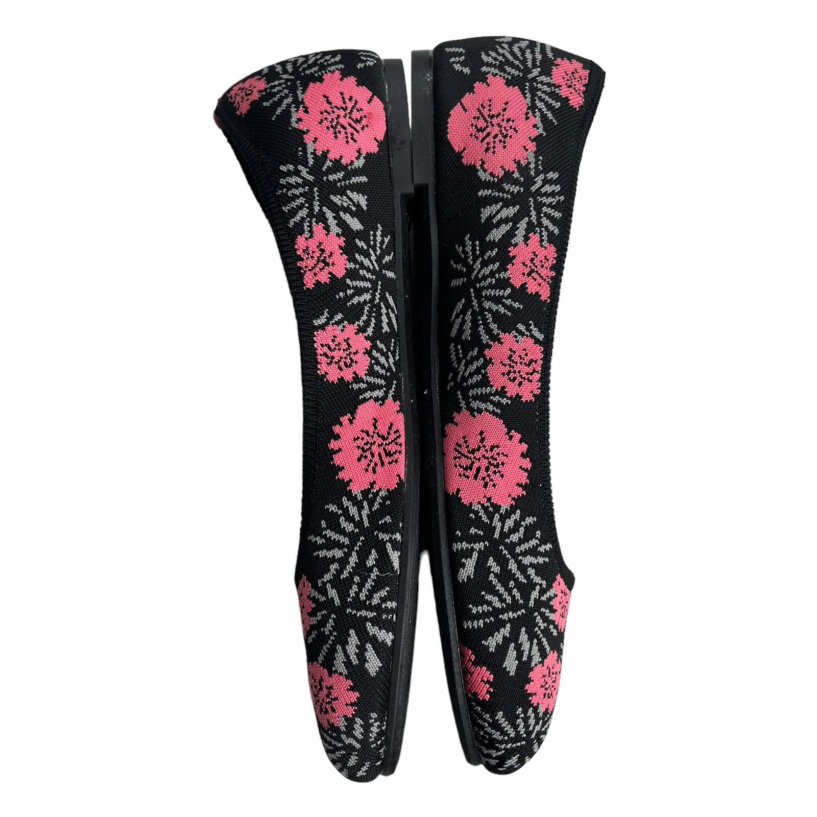 SERRA Women’s 9 Black Pink Floral, Recycled Material Textile, Ballet Flats Shoes