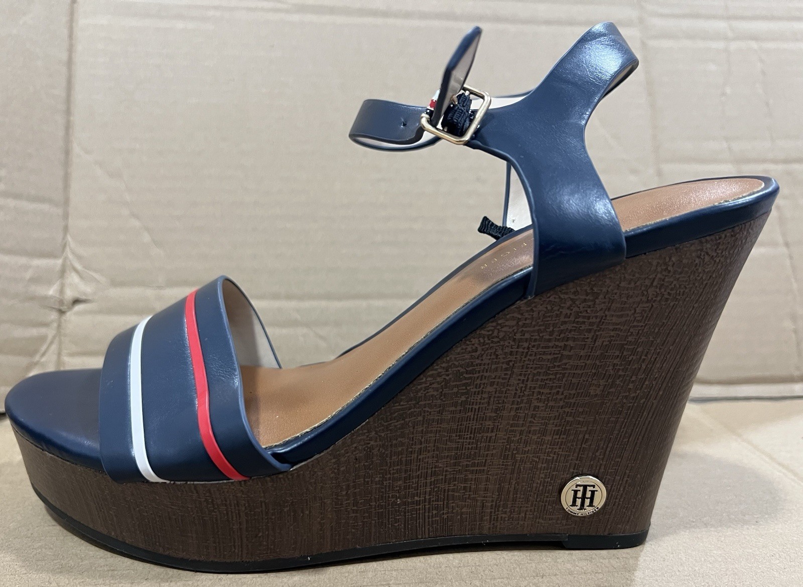 Tommy Hilfiger Navy Size 7 Wedge Classy Heels with Gold TH Accent