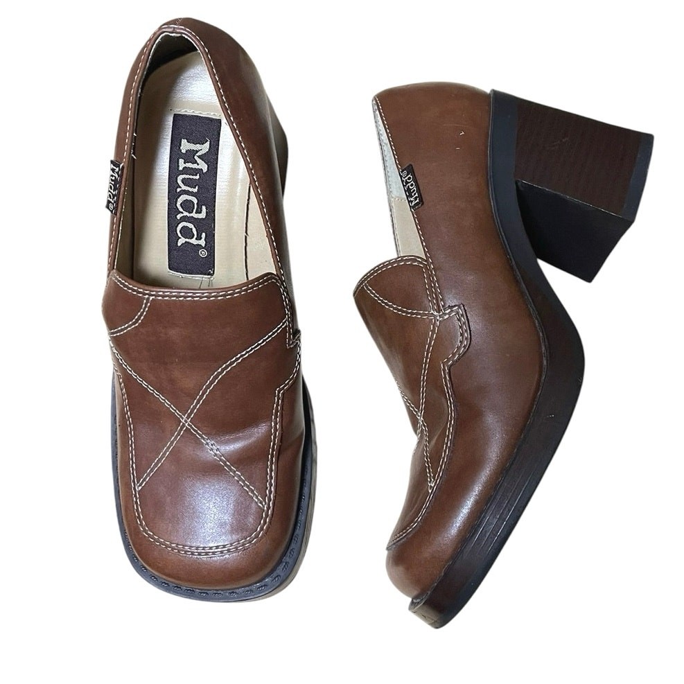 VTG Mudd 90s Y2K Brown Chunky Block Heel Platform Loafer Shoes Size 8 RARE
