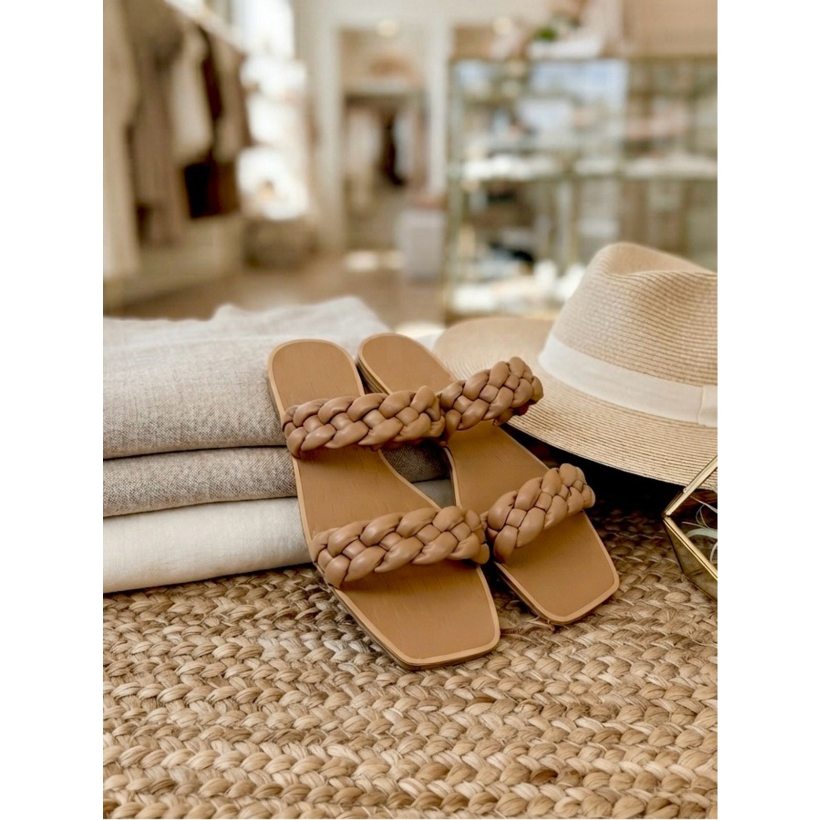ZBY Tan Braided Double Strap Slide Sandals Women’s Size 8.5