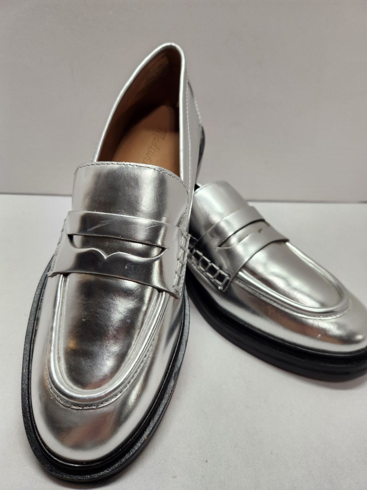 Madewell The Vernon Loafers Flats Sz 8.5 Silver Specchio Metallic Leather Slip
