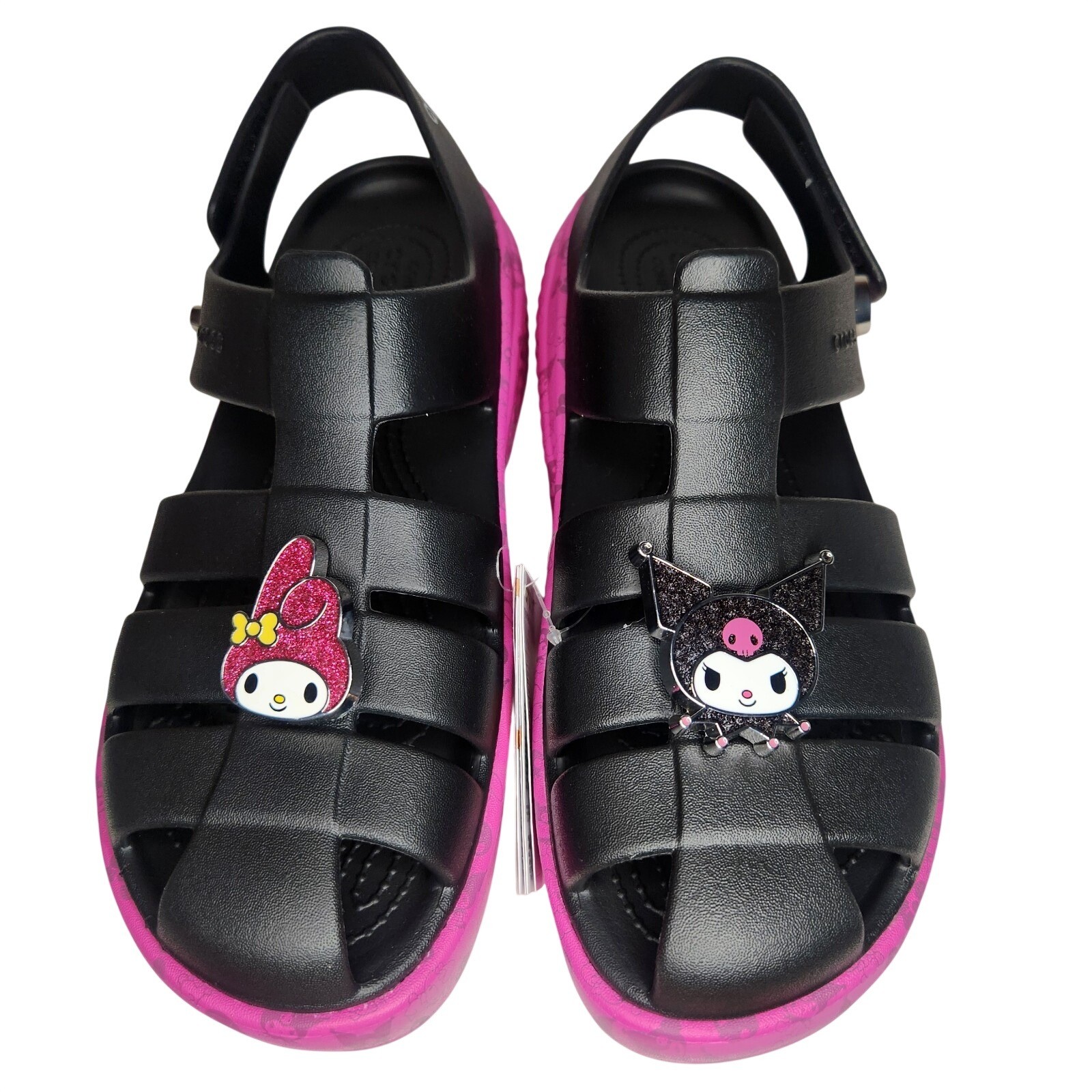 CROCS Sandals W9 M11 Black Pink Platform Hello Kitty Kuromi Whimsigoth NEW