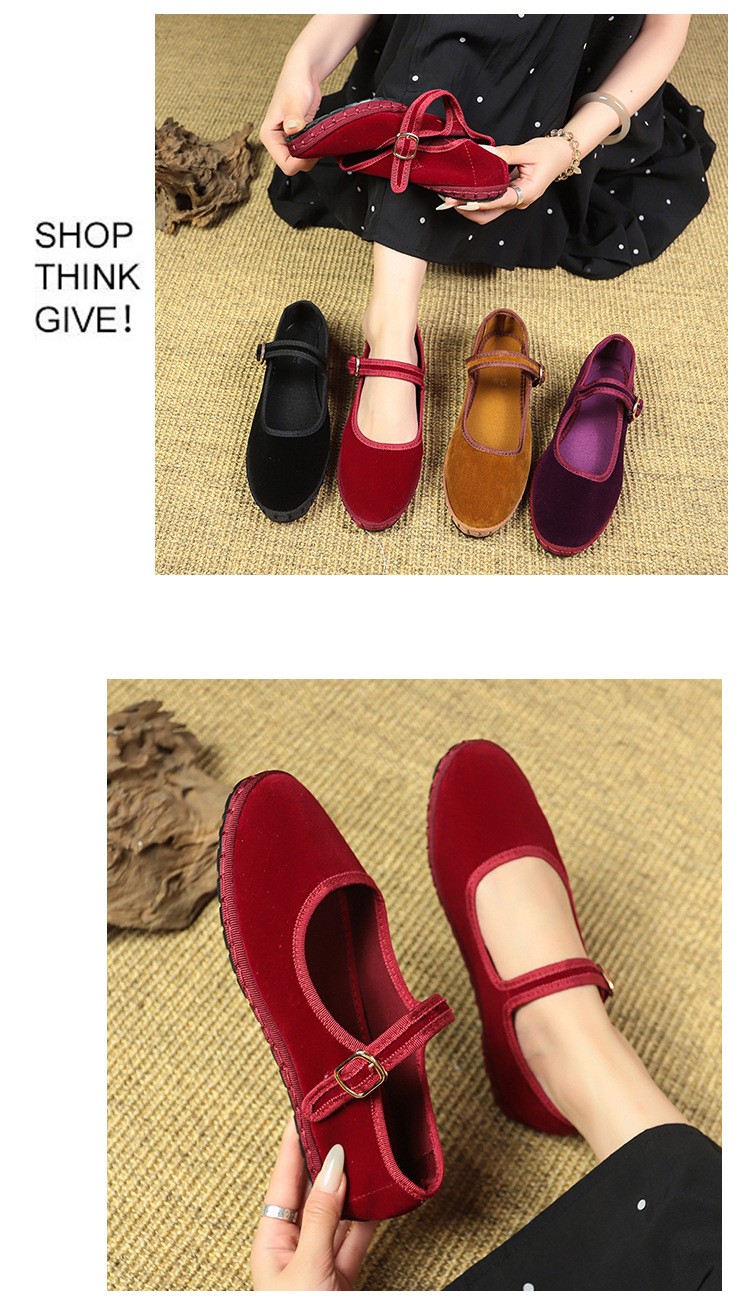 Women’s Velvet Mary Jane Flats Traditional Chinese Comfort Casual Daily Shoes