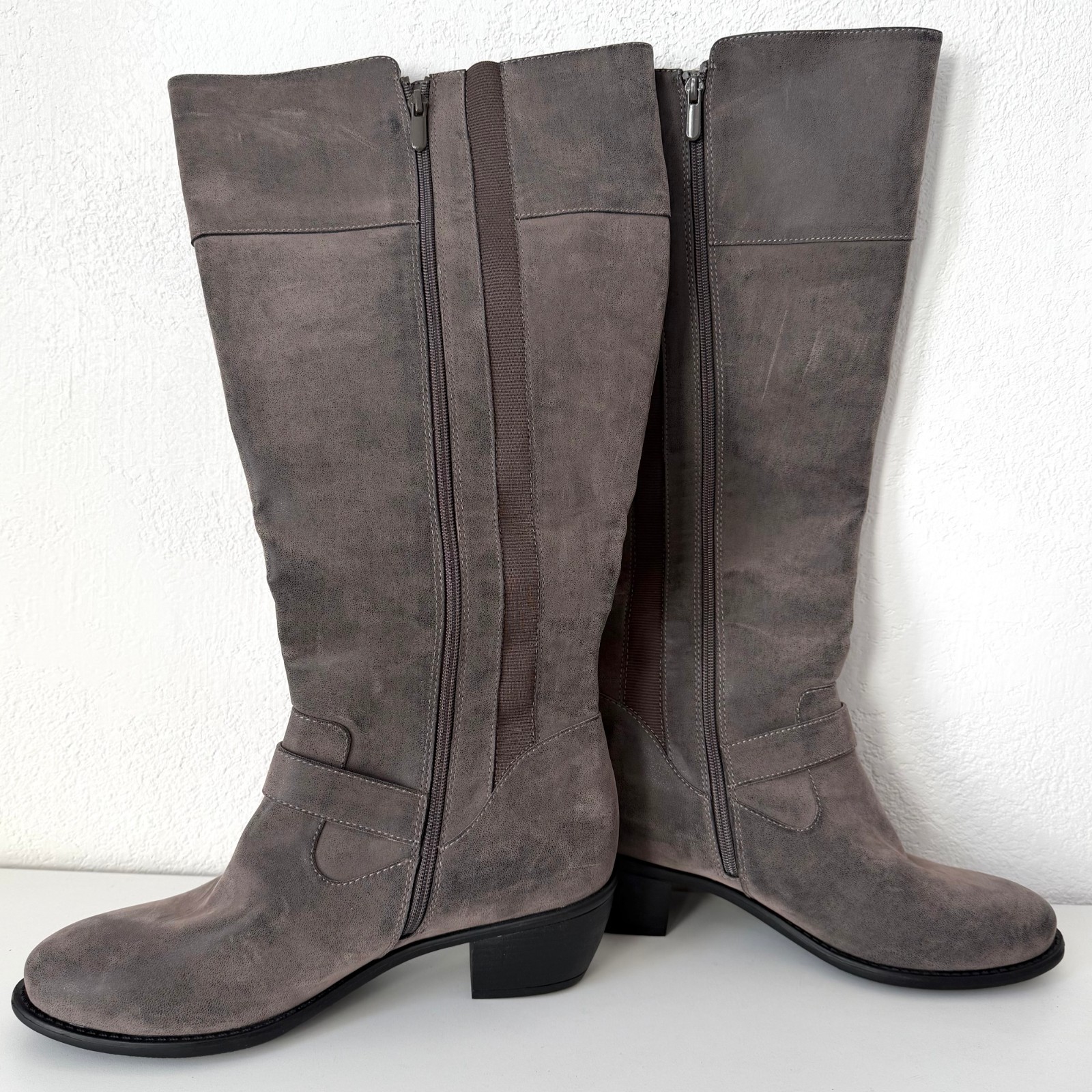 New Torrid Taupe Brown/Gray Faux Leather Knee Heeled Boots – Size 11WW
