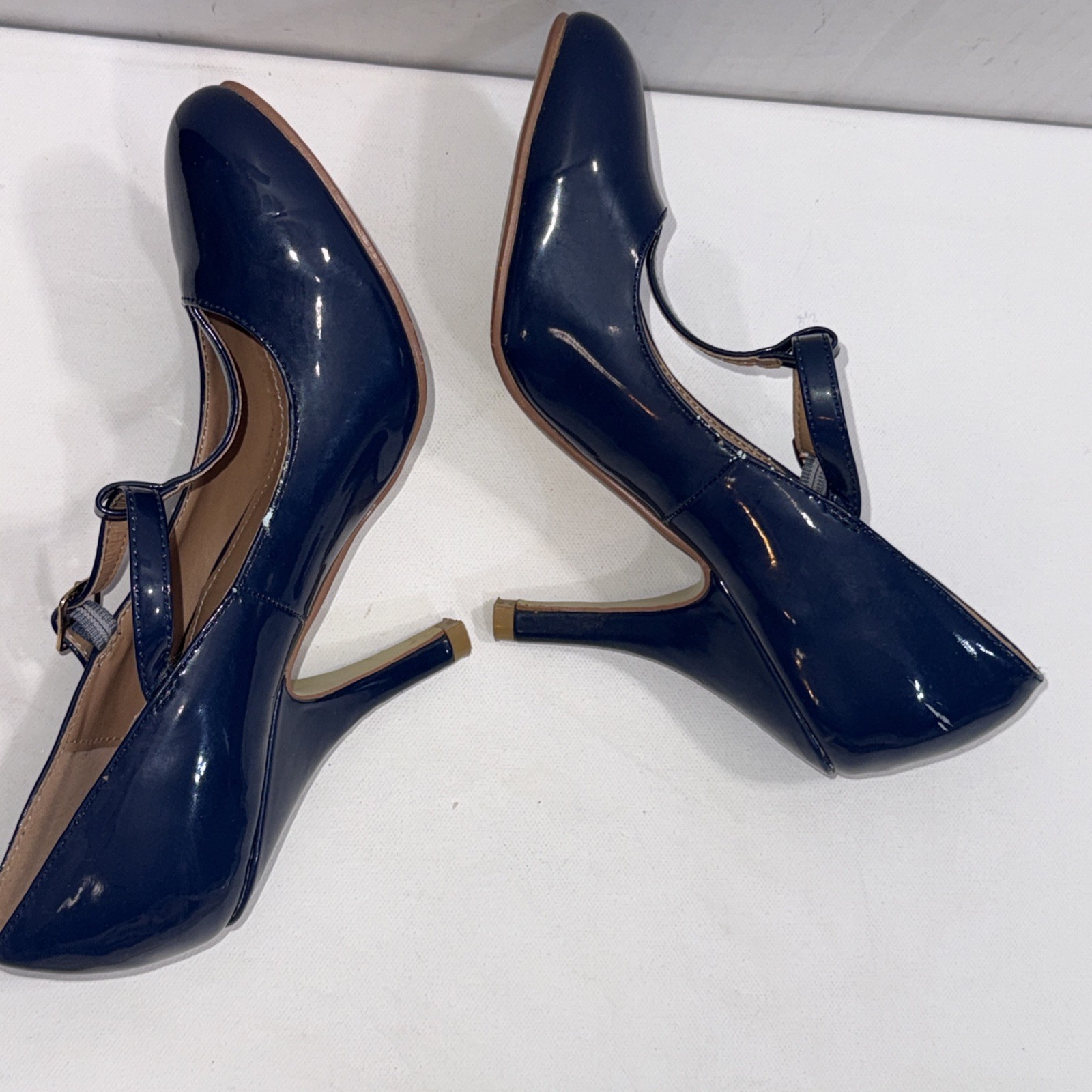 Journee Collection Old Money Business Casual Formal T Strap Stiletto Blue Pumps