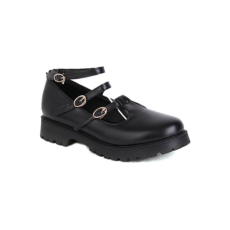 Women’s Girls Outdoor Mary Janes Ankle T-Strap Low Heel Faux Leather Pump Shoes