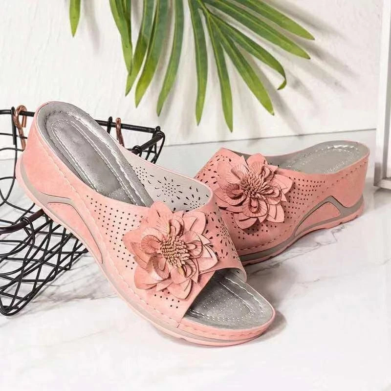 Summer Women Slippers Platform Female Sandals Fashion Flower Hollow Wedge Beach
