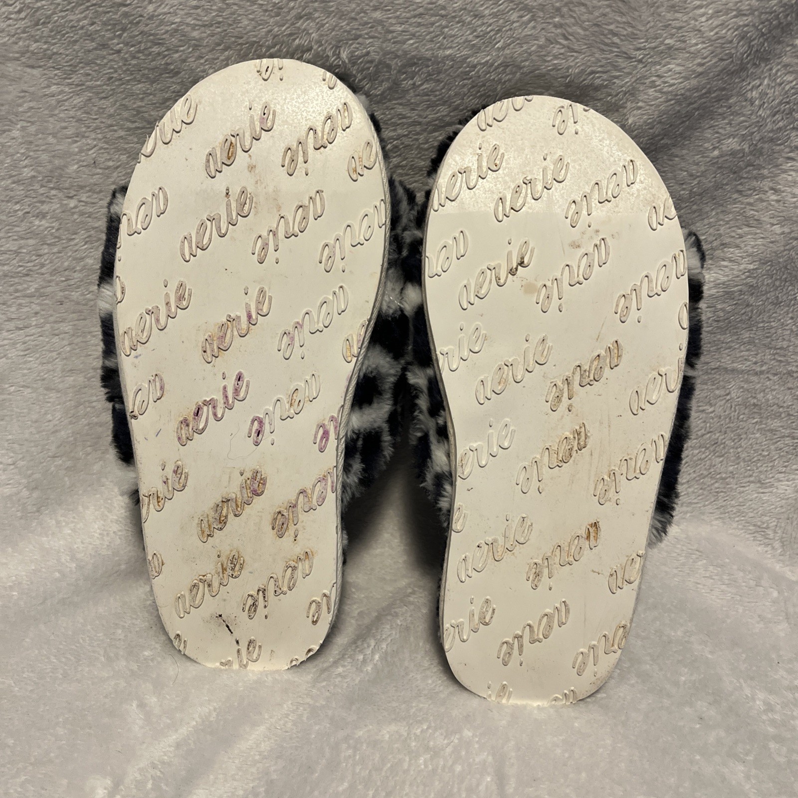 Aerie Leopard Print Fuzzy Crossover Slides Slippers Size 9